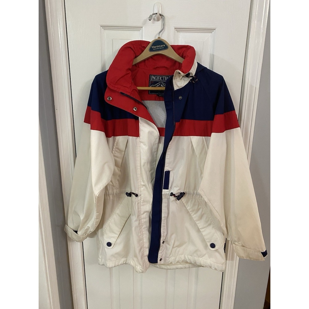 Pacific Trail Windbreaker Jacket Mens Medium Red White Navy Colorblock Hooded